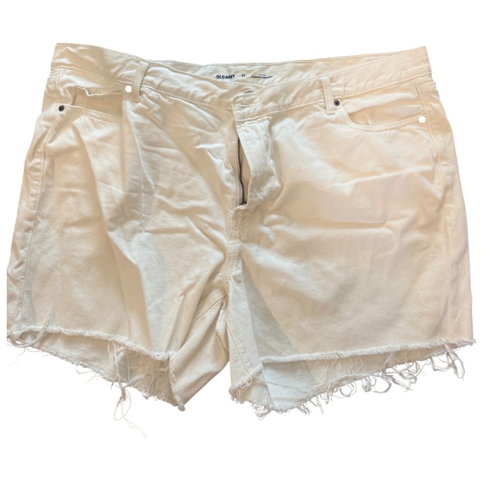 Old Navy White Denim‎ Shorts Plus Size 22 High Rise Slouchy Straight Frayed Hem
